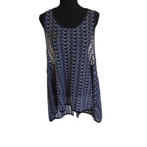 Comfy USA Womens Navy Blue Open Knit Pullover See Thru Top Medium